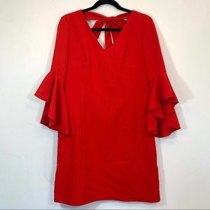 Nicole Miller Red Flare Sleeve Dress